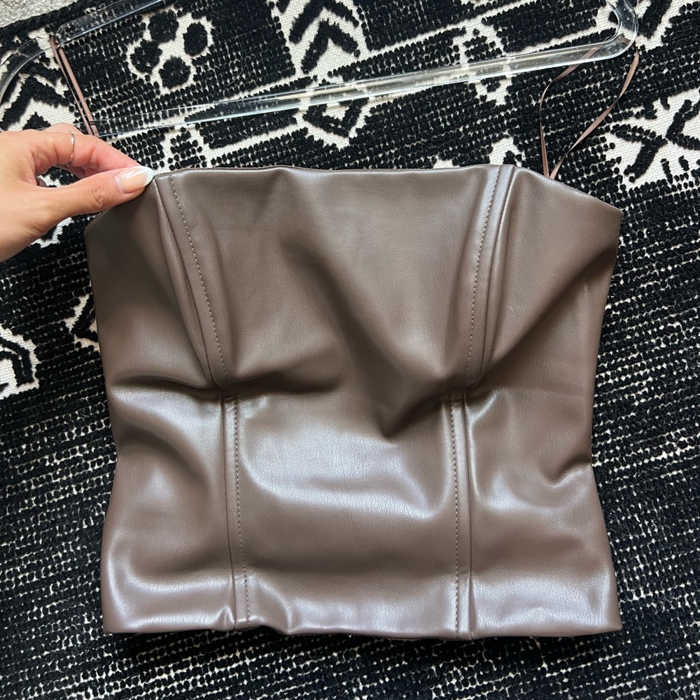 WeWoreWhat brown corset leather top size 2